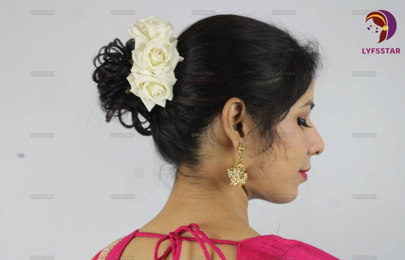 LYF5STAR Artificial Bridal White Rose Petal Flower Veni Gajra Hair Juda Accessories For Women | Suitable for Traditional Indian Wedding/Marriage/Engagements -Pack of 1 - Image 3