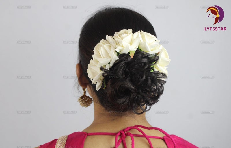 LYF5STAR Artificial Bridal White Rose Petal Flower Veni Gajra Hair Juda Accessories For Women | Suitable for Traditional Indian Wedding/Marriage/Engagements -Pack of 1 - Image 2
