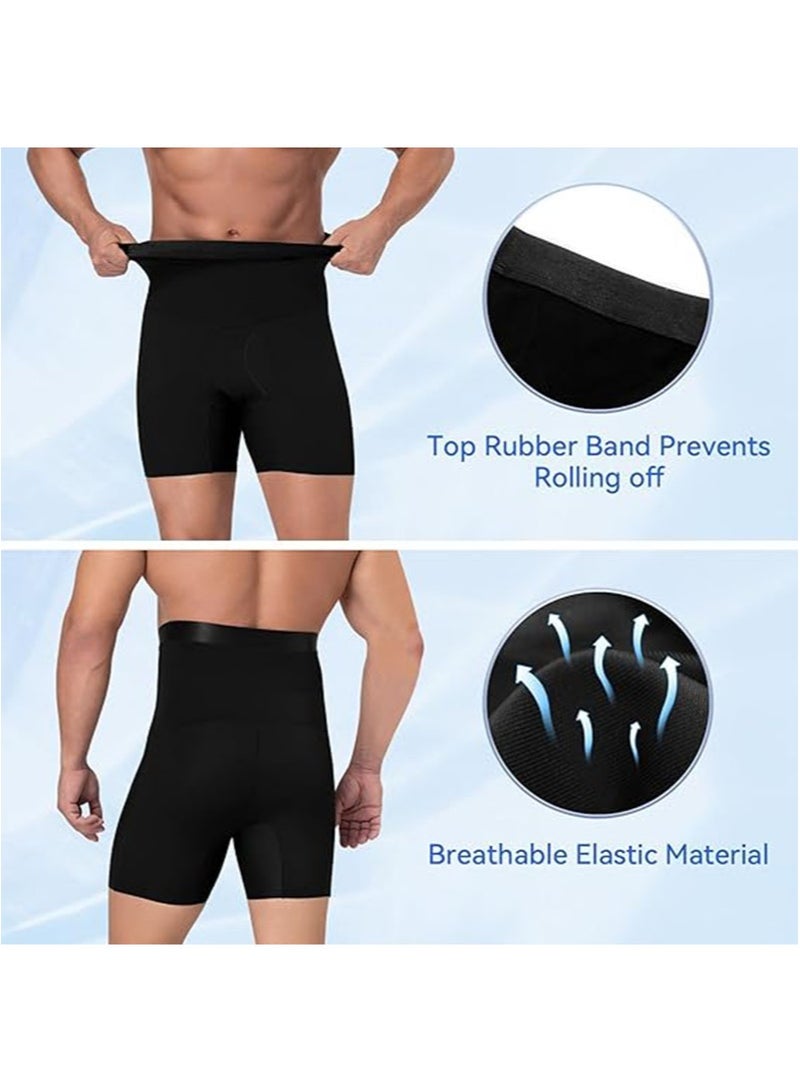 Apustim Men's Elastic Tummy Control Shorts，Abdominal Control High Waist Slimming Body Shaper，Abdominal Belt Compression Briefs，Thigh Slimming （Black）  - Image 2
