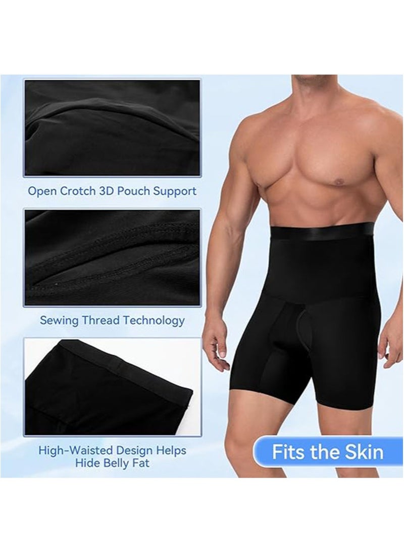 Apustim Men's Elastic Tummy Control Shorts，Abdominal Control High Waist Slimming Body Shaper，Abdominal Belt Compression Briefs，Thigh Slimming （Black）  - Image 3