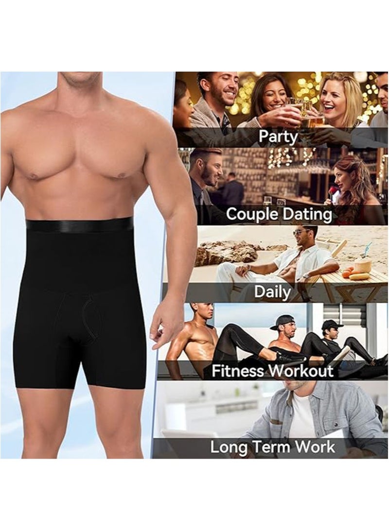 Apustim Men's Elastic Tummy Control Shorts，Abdominal Control High Waist Slimming Body Shaper，Abdominal Belt Compression Briefs，Thigh Slimming （Black）  - Image 5