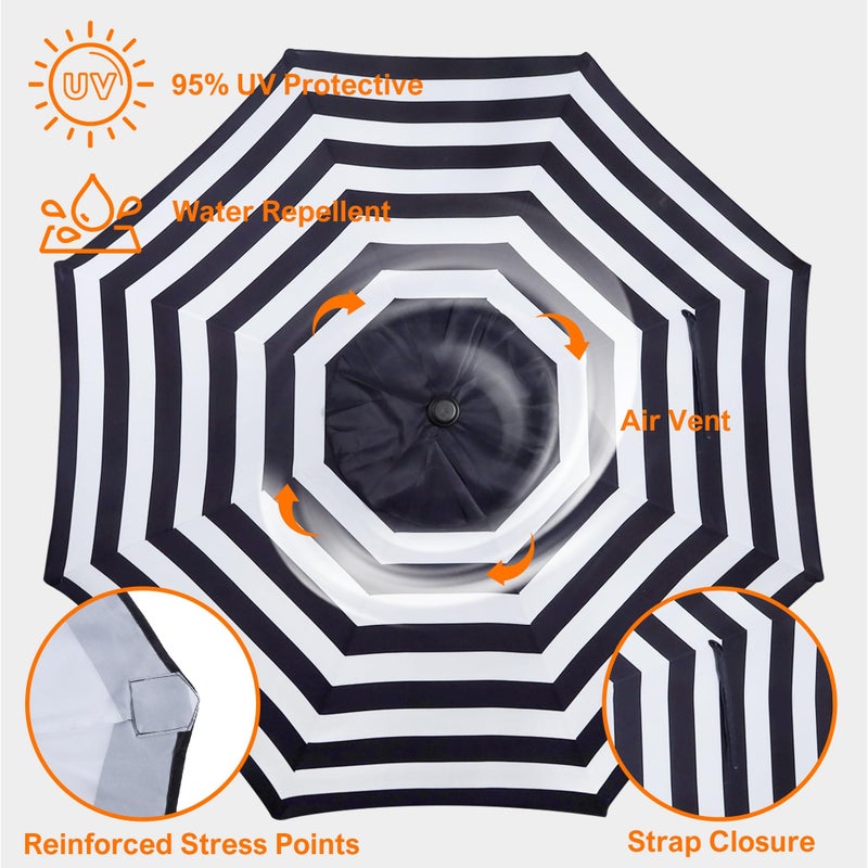 Blissun 9ft Patio Umbrella Replacement Canopy, Market Umbrella Top, Outdoor Table Umbrella Canopy for 8 Ribs, Canopy Only (Black & White Stripe) - Image 5