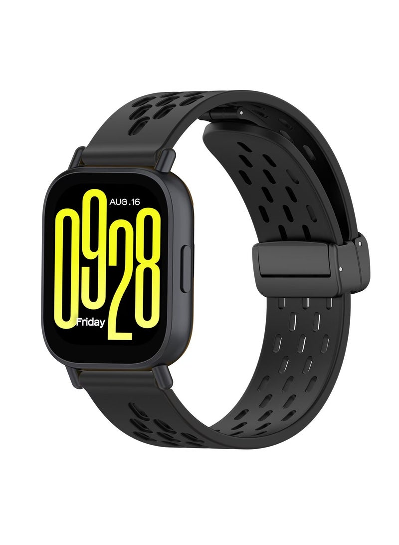 22MM Magnetic Strap for Redmi Watch 5 Active/Lite,Soft Breathable Silicone Folding Buckle Watch Band for Huawei Watch GT5/GT4 46mm,Black - Image 1