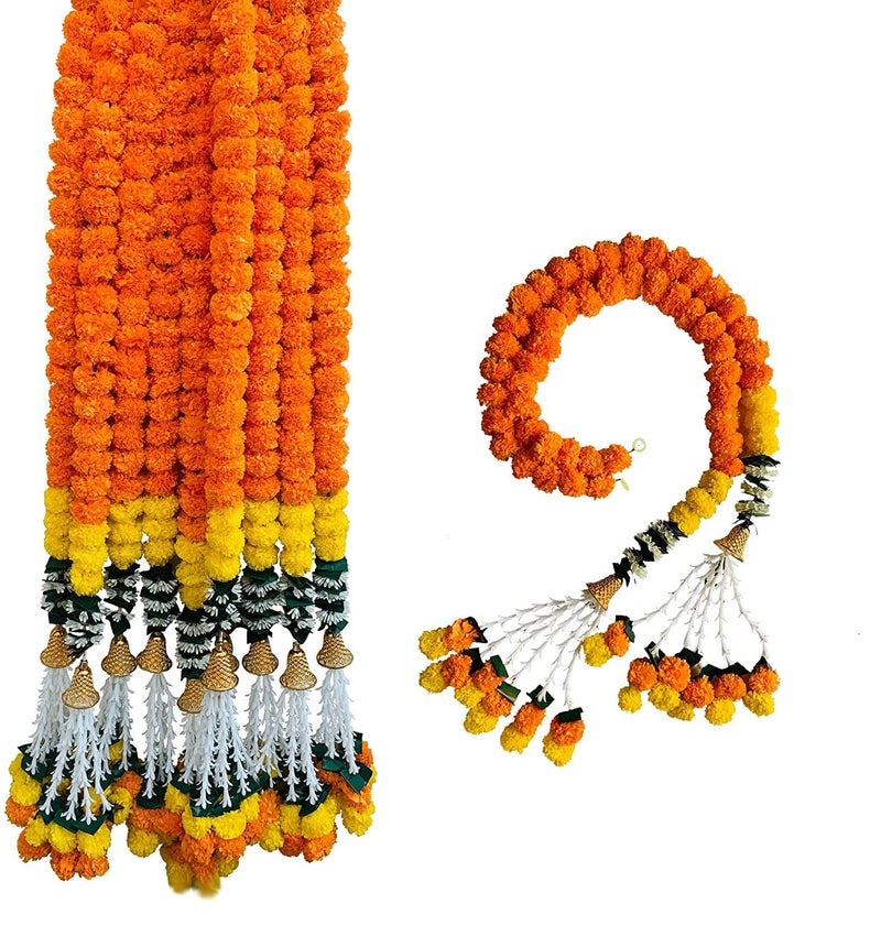S2S إكليل ماريغولد للتزيين زهور ماريغولد الاصطناعية تزيين الديكور الهندي للبويا، الزفاف، الفعاليات، ديوالي، الديكور (برتقالي) (عبوة من 2 قطعة) (الارتفاع - 72 بوصة) - Image 1
