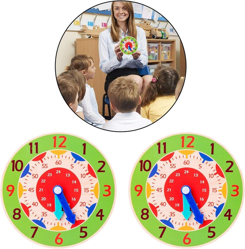klarako Children Montessori Wooden Clock Toy Hour Minute Second Cognition Teaching Aids Colorful Clocks for Boy Girl Early Preschool Accs  Green - Image 2