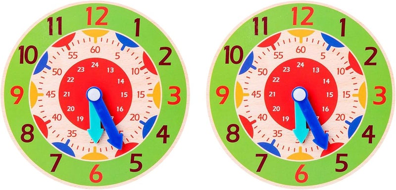 klarako Children Montessori Wooden Clock Toy Hour Minute Second Cognition Teaching Aids Colorful Clocks for Boy Girl Early Preschool Accs  Green - Image 3