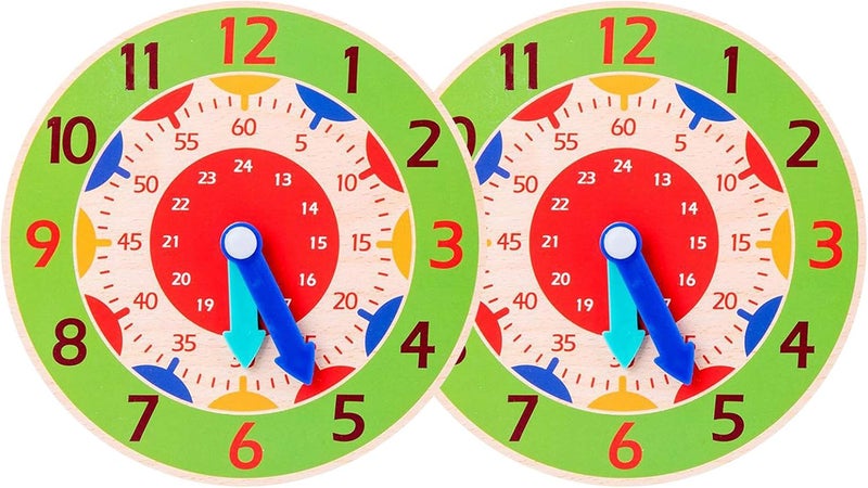 klarako Children Montessori Wooden Clock Toy Hour Minute Second Cognition Teaching Aids Colorful Clocks for Boy Girl Early Preschool Accs  Green - Image 1