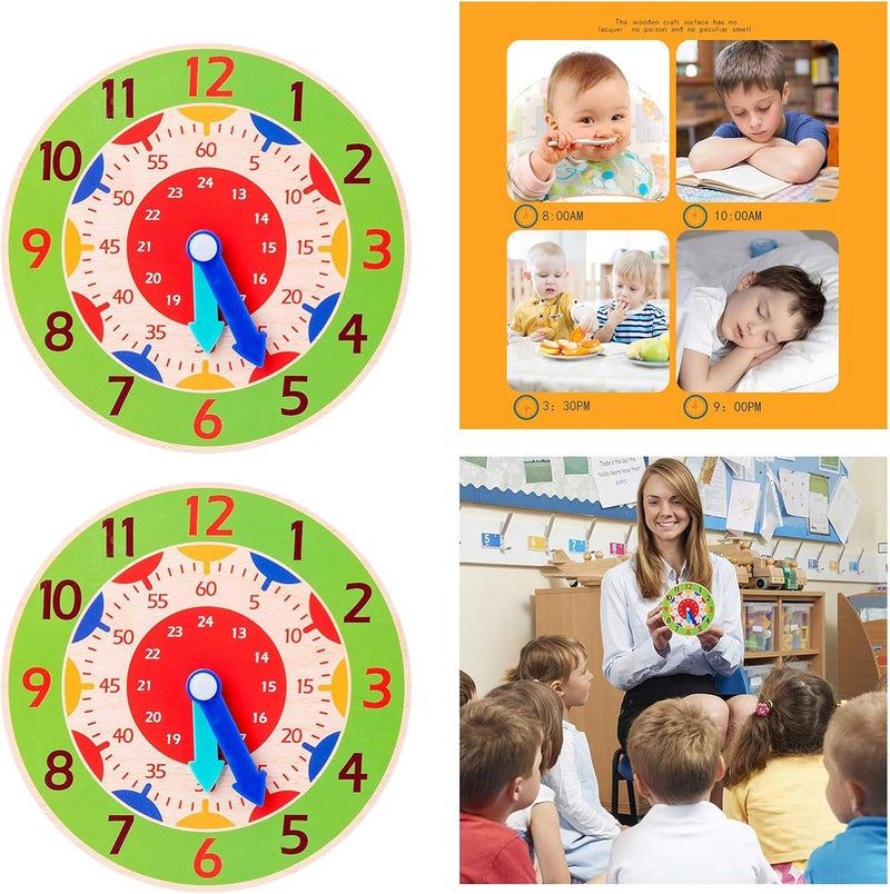 klarako Children Montessori Wooden Clock Toy Hour Minute Second Cognition Teaching Aids Colorful Clocks for Boy Girl Early Preschool Accs  Green - Image 4