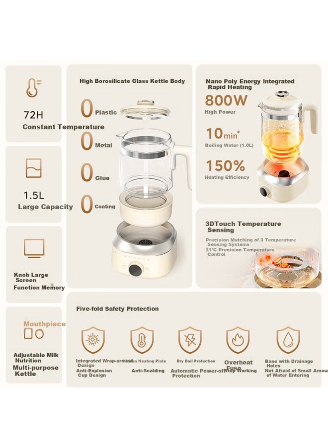 Midea Glass Electric Kettle With Constant Temperature Control For Baby Formula Milk, Nano Heating Technology, Small Crown - Image 1