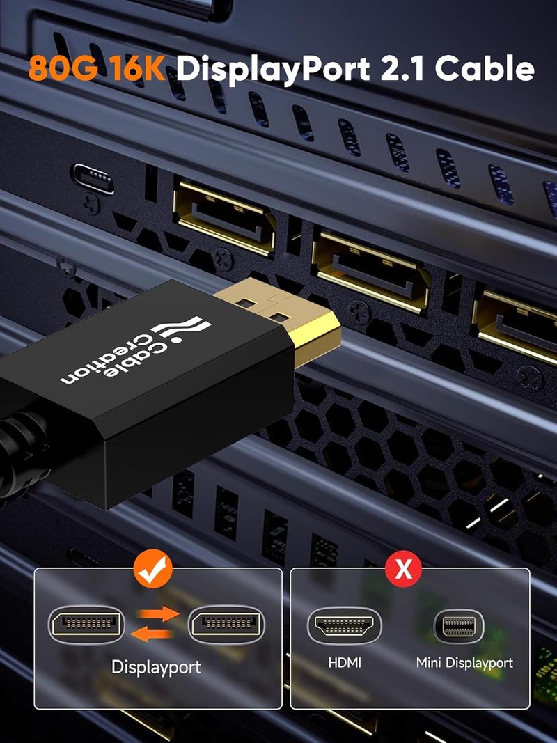 CableCreation VESA Certified DisplayPort 2.1/80Gbps Cable 1.2m/4ft, DP 2.1 Cable Support 16K@60Hz 8K@240Hz 4K@240Hz,PVC Display Port Cable Cord Compatible FreeSync G-Sync and HDR for Gaming Monitor - Image 3