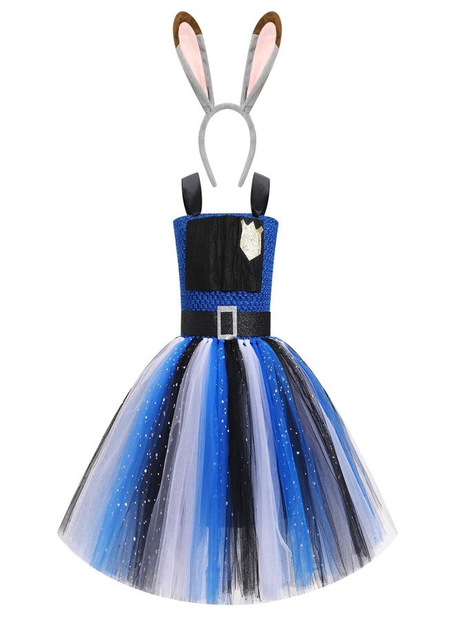 IMEKIS Toddler : Kids Girls Tulle School Party Tutu Ears Headband 2025 Police Infant Baby Birthday Outfit Photoshoot Navy Blue Bunny 4-5T - Image 1