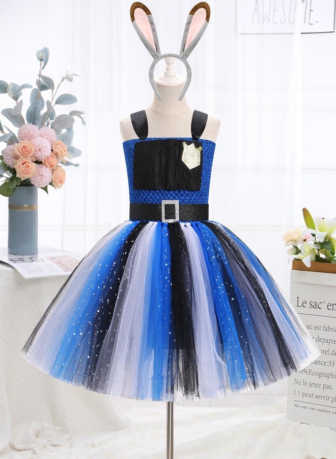 IMEKIS Toddler : Kids Girls Tulle School Party Tutu Ears Headband 2025 Police Infant Baby Birthday Outfit Photoshoot Navy Blue Bunny 4-5T - Image 3