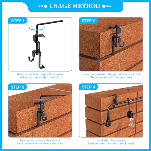 Lewufe Stainless Steel Brick Wall Clips, Brick Hooks Clamp Outdoor Heavy Duty 1-3/4" to 2-1/2" Brick Hook Brick Hangers No Drill, 6 Packs - Image 5