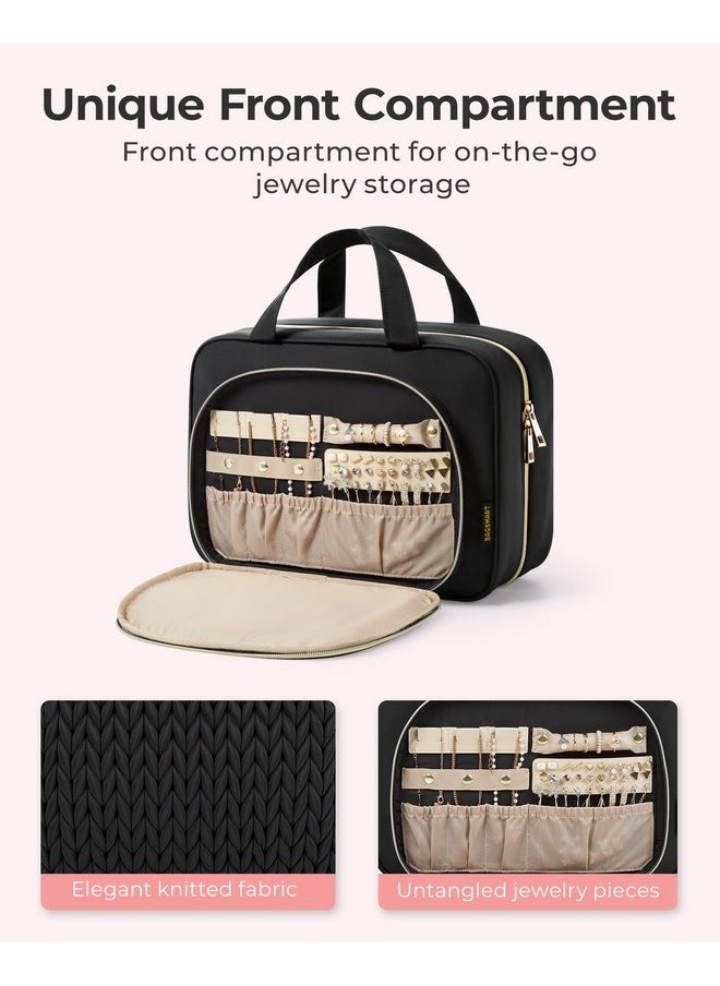 BAGSMART Travel Toiletry Bag With Jewelry Organizer, Hanging Travel Bag For Toiletries, Makeup Cosmetic Bag Organizer, Carry-On Travel Accessories Essentials, Pink-L  - Image 3