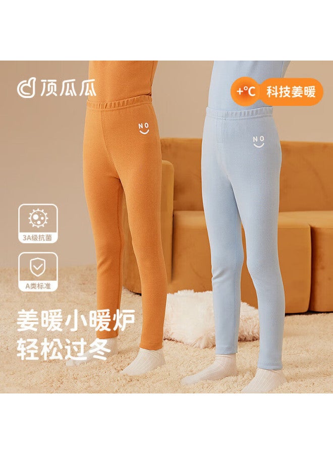 Top melon Dingguagua Children's Thermal Pants Double-sided Thin Fleece Single Autumn Winter Girls' Long Johns Baby Knit Pants Orange 110 - Image 1
