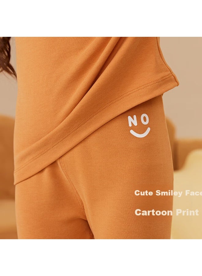 Top melon Dingguagua Children's Thermal Pants Double-sided Thin Fleece Single Autumn Winter Girls' Long Johns Baby Knit Pants Orange 110 - Image 3