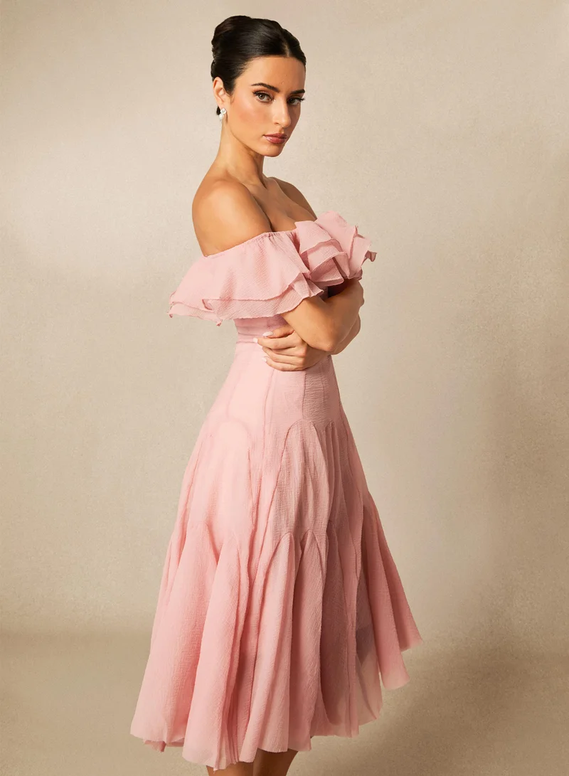 Sunfere  Vita Off Shoulder Ruffle Midi Dress for Women | Best Price UAE