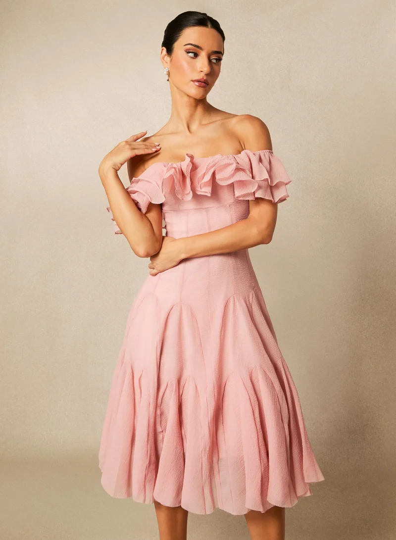 Sunfere  Vita Off Shoulder Ruffle Midi Dress for Women | Best Price UAE