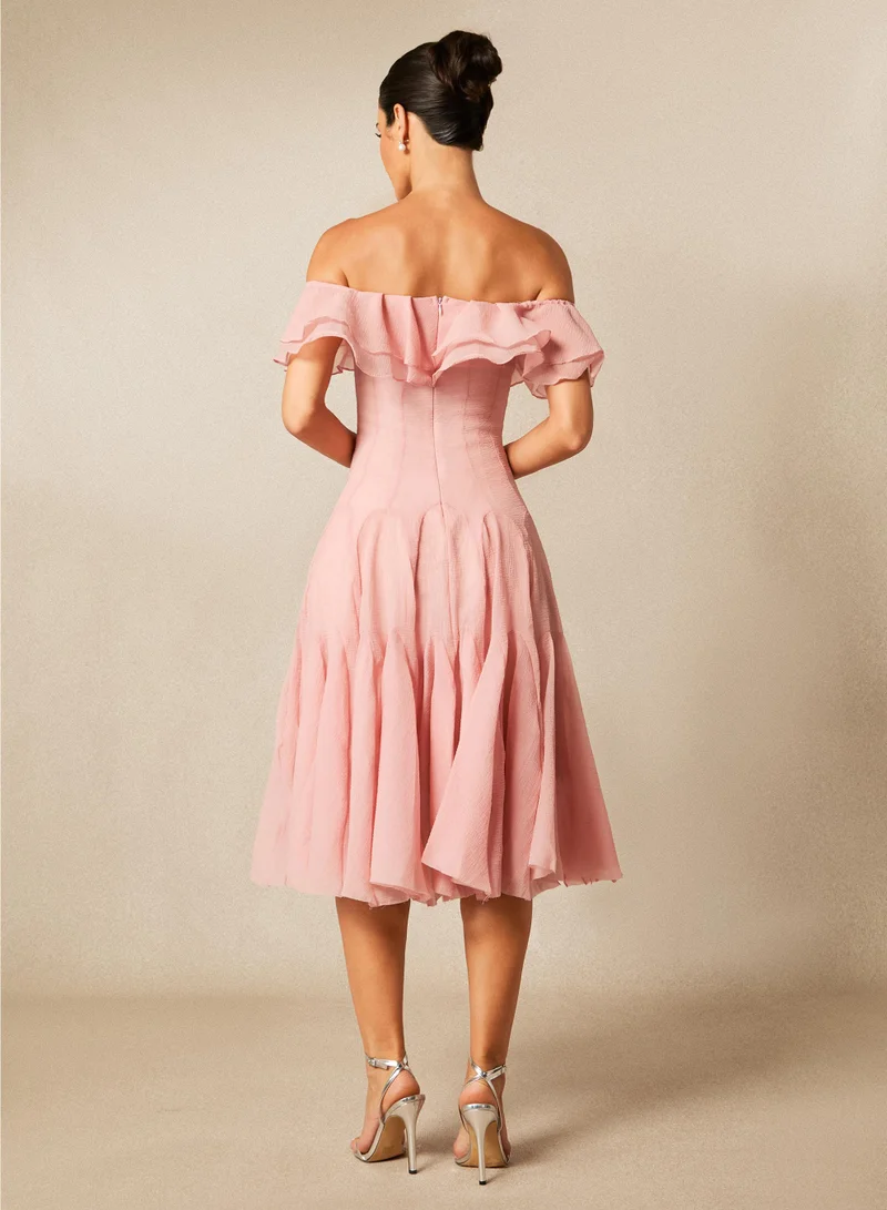 Sunfere  Vita Off Shoulder Ruffle Midi Dress for Women | Best Price UAE