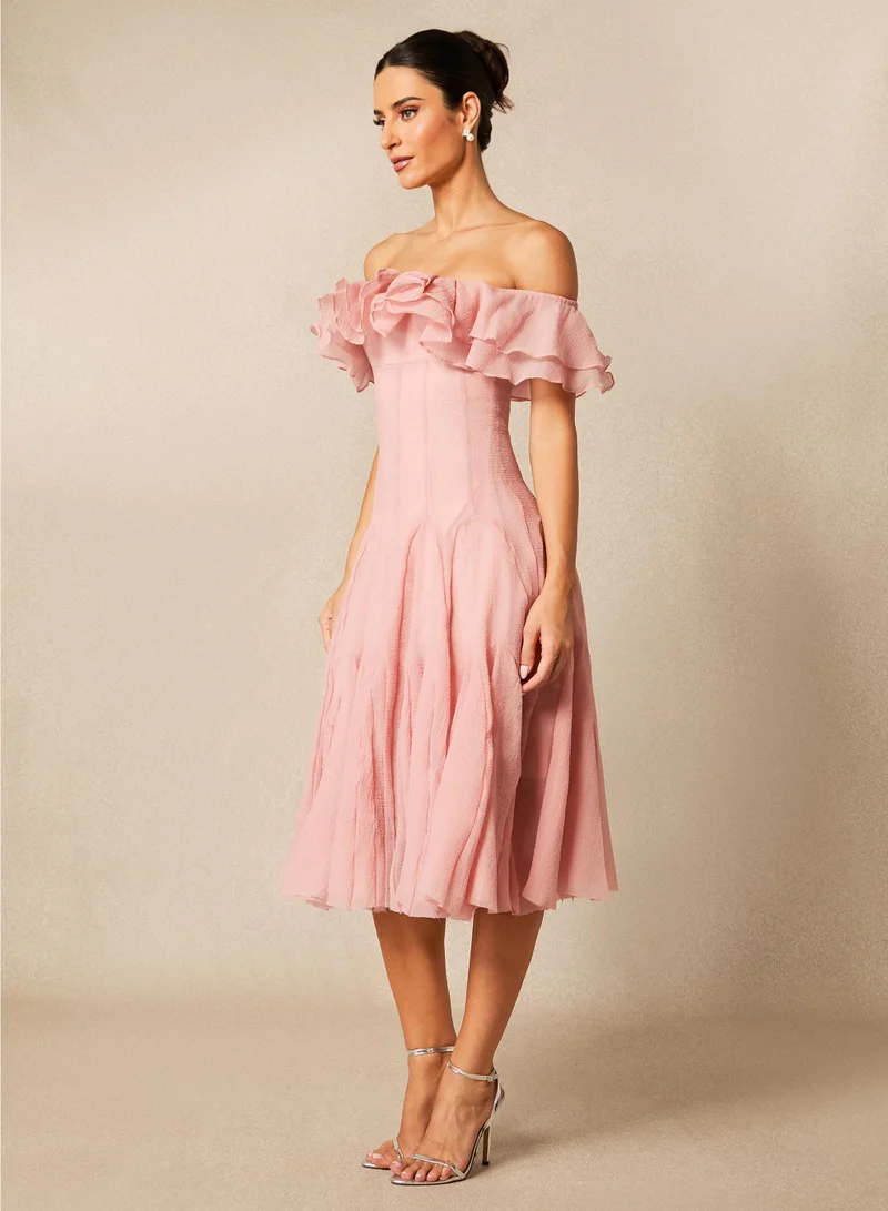 سنفير Vita Off Shoulder Ruffle Midi Dress