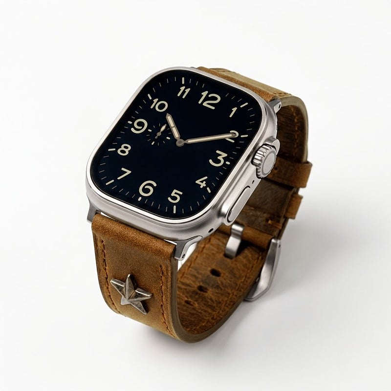 New Black Vintage Crazy Horse Leather Band For Apple Watch Ultra 49mm - Image 3