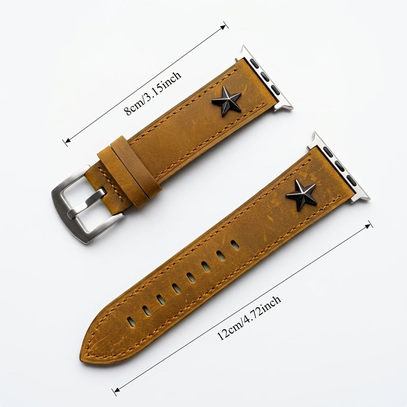 New Black Vintage Crazy Horse Leather Band For Apple Watch Ultra 49mm - Image 5