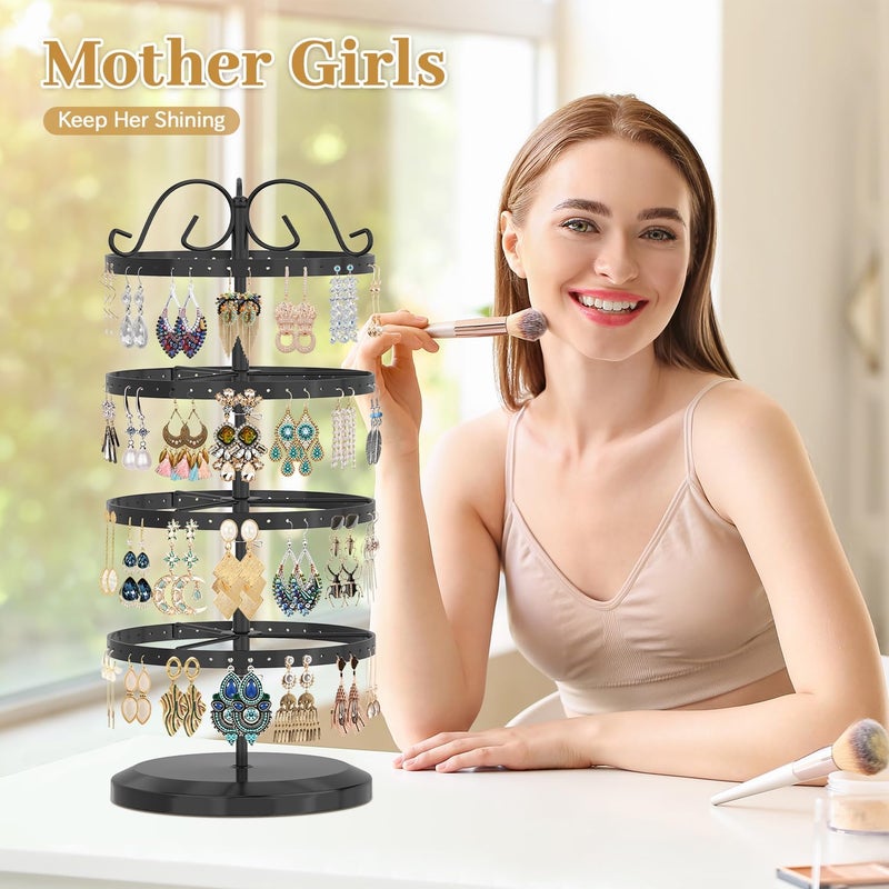 MODOWEY 4 Tiers Metal Rotating Earring Holder Organizer Stand Adjustable Display Tree, 176 Holes Large Carousel Rack for Stud Hoop Pierced Dangling Women, Idear View for All Earrings, Black - Image 5
