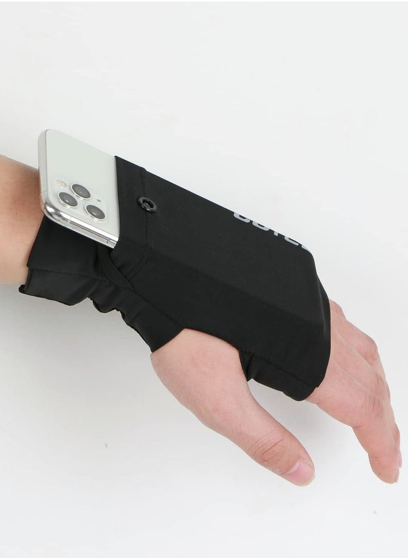 SYOSI Portable Wrist Bag, Cell Phone Arm Bands with Reflective Logo, Non-Slip Knitted Cloth, Glove Bag Phone Strap Armband, for Running, Walking, Hiking, and Cycling - Black  - Image 1