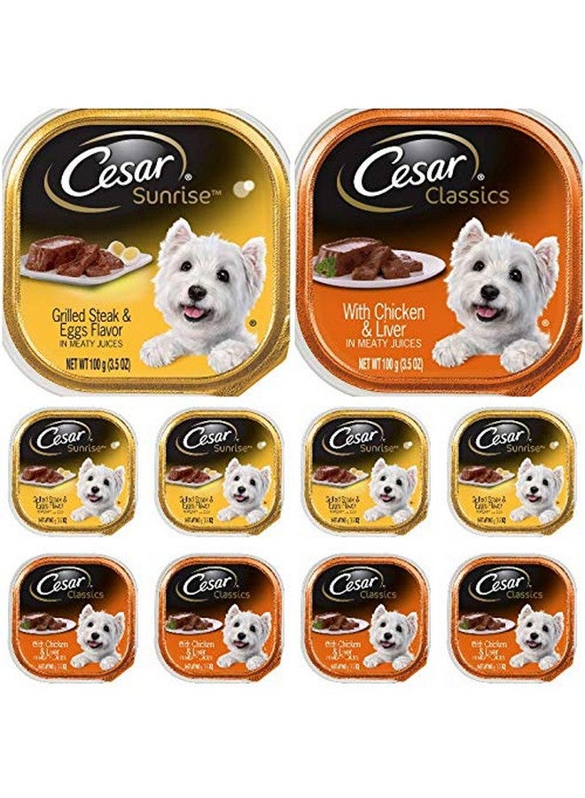 cesars Wet Dog Food 5 Breakfast (Grilled Steak and Eggs) and 5 Dinner (Chicken and Liver) - totaling 10 Individual Containers 3.5oz ea …