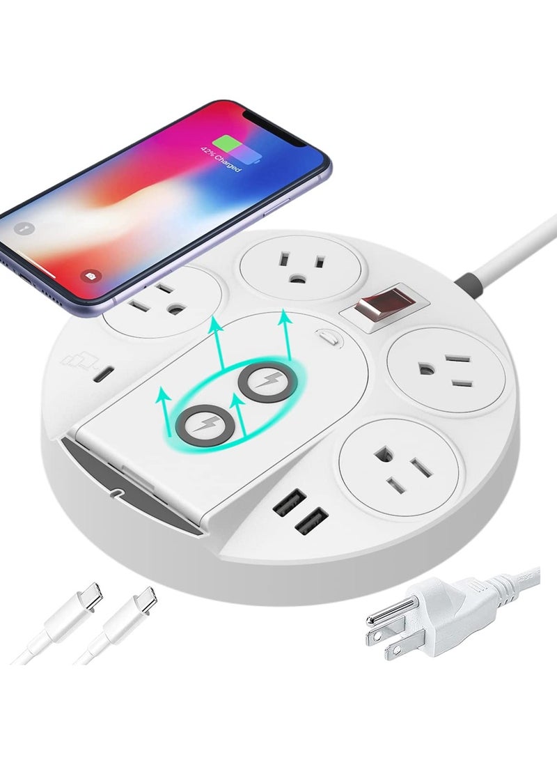 SOLARAE 20W USB C PD Power Strip Surge Protector with Wireless Charger Tower, Travel Power Strip Delivery Charging with USB C for Phone Laptops Desk Office , 1 USB C/2 USB A Ports/4 AC Outlets Plug (UK Plug) - Image 1