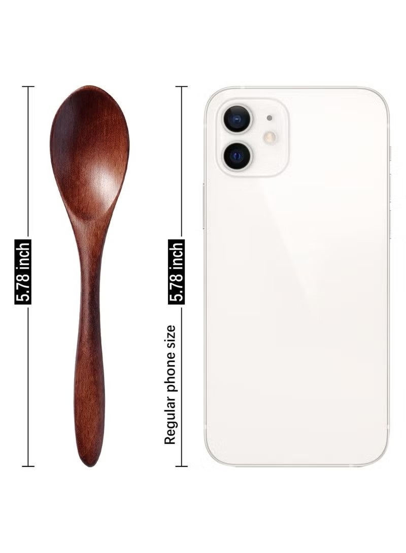 7 قطع ملاعق خشبية صغيرة ملاعق عسل للشاي، ملعقة عسل خشبية ناعمة للقهوة، ملاعق خشبية بيضاوية الشكل لتقديم الطعام، ملعقة طاولة صغيرة للبرطمانات والتوابل، ملاعق خشبية للأكل - Image 3