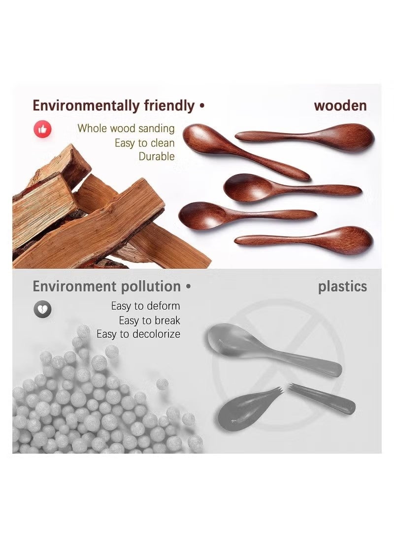 7 قطع ملاعق خشبية صغيرة ملاعق عسل للشاي، ملعقة عسل خشبية ناعمة للقهوة، ملاعق خشبية بيضاوية الشكل لتقديم الطعام، ملعقة طاولة صغيرة للبرطمانات والتوابل، ملاعق خشبية للأكل - Image 4