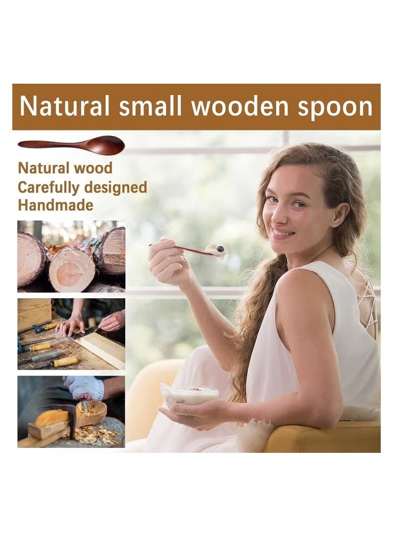 7 قطع ملاعق خشبية صغيرة ملاعق عسل للشاي، ملعقة عسل خشبية ناعمة للقهوة، ملاعق خشبية بيضاوية الشكل لتقديم الطعام، ملعقة طاولة صغيرة للبرطمانات والتوابل، ملاعق خشبية للأكل - Image 2