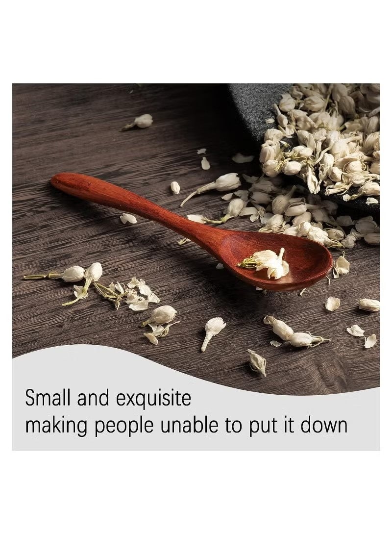 7 قطع ملاعق خشبية صغيرة ملاعق عسل للشاي، ملعقة عسل خشبية ناعمة للقهوة، ملاعق خشبية بيضاوية الشكل لتقديم الطعام، ملعقة طاولة صغيرة للبرطمانات والتوابل، ملاعق خشبية للأكل - Image 5