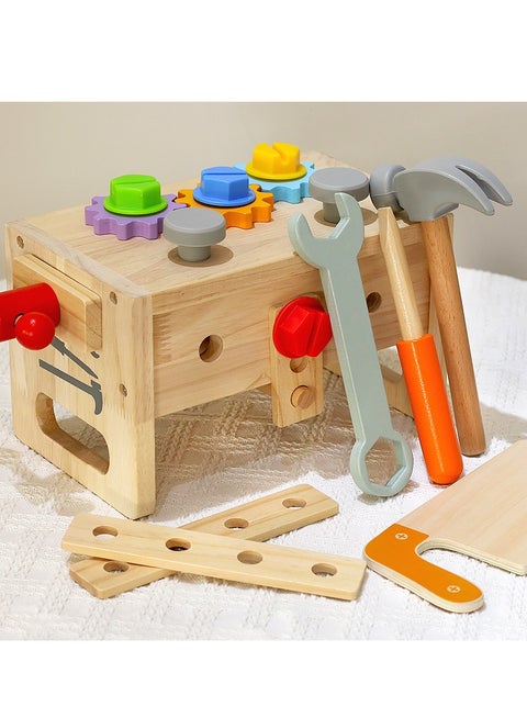 Wooden Tool Set for Kids, Montessori Wooden Tool Box with Saws, Screws, Hammers, Creative Construction Toys, Educational Gifts for Boys and Girls