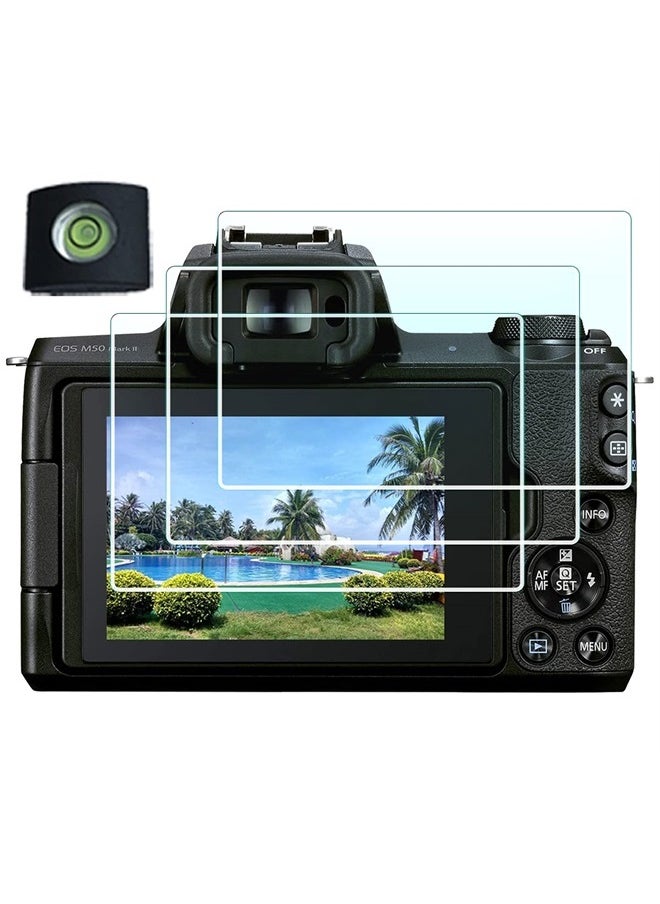HUIPUXIANG Screen Protector for Canon EOS M50 M100 Mark ii DSLR Camera(for Accessories) with Hot Shoe Cover Tempered Glass Film 0.3mm High Definition 9H Hardness Anti-Scrach Anti-Fingerprint Anti-Dust[3 +1Pack]  - Image 1