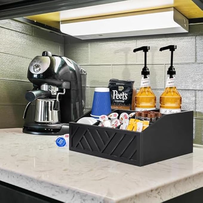 SYOSI 1 Pcs Coffee Station Organizer For Countertop Farmhouse Coffee Pod Syrup Holder Condiment Organizer For Table Decor Black - Image 3