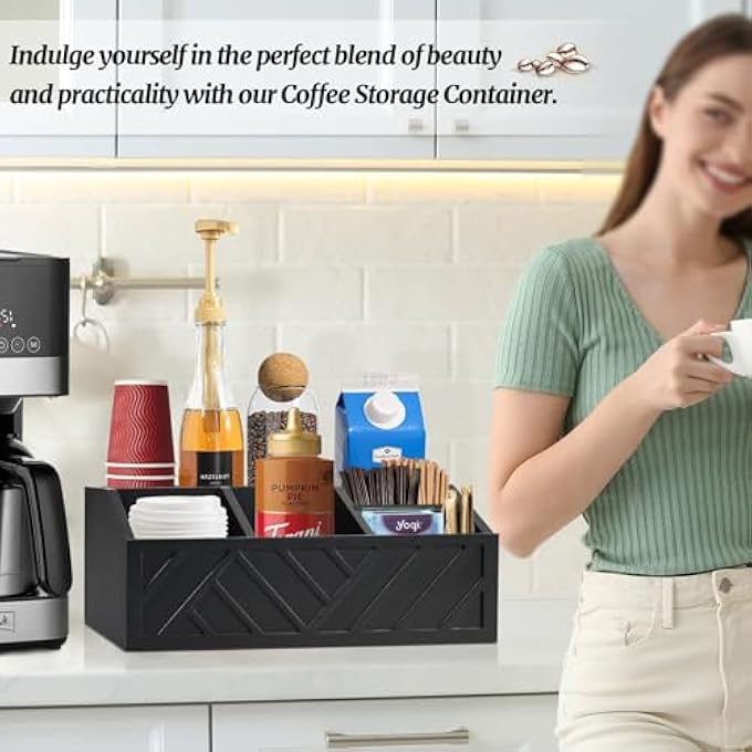 SYOSI 1 Pcs Coffee Station Organizer For Countertop Farmhouse Coffee Pod Syrup Holder Condiment Organizer For Table Decor Black - Image 4
