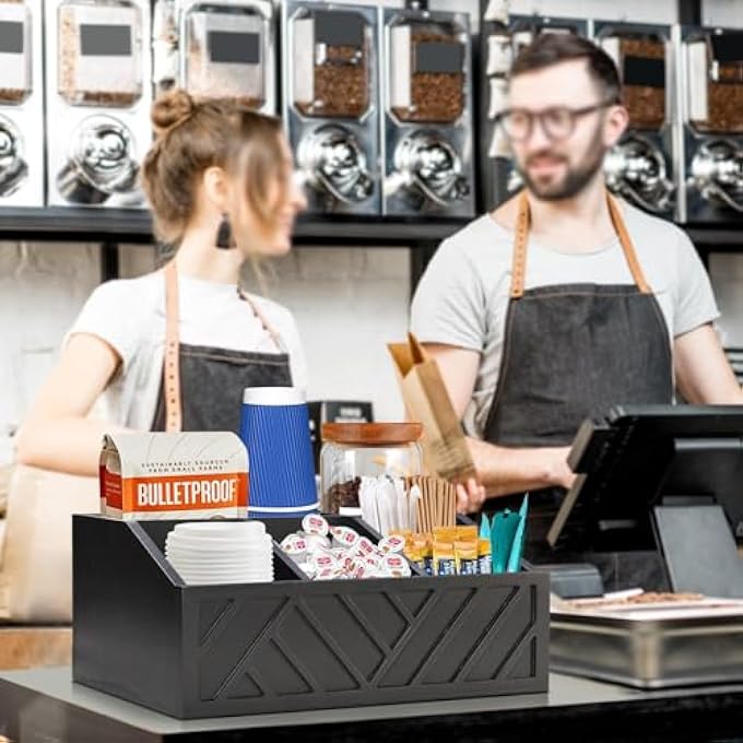 SYOSI 1 Pcs Coffee Station Organizer For Countertop Farmhouse Coffee Pod Syrup Holder Condiment Organizer For Table Decor Black - Image 2