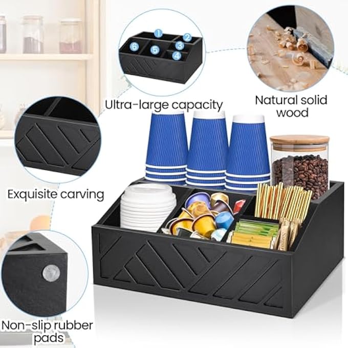 SYOSI 1 Pcs Coffee Station Organizer For Countertop Farmhouse Coffee Pod Syrup Holder Condiment Organizer For Table Decor Black - Image 5