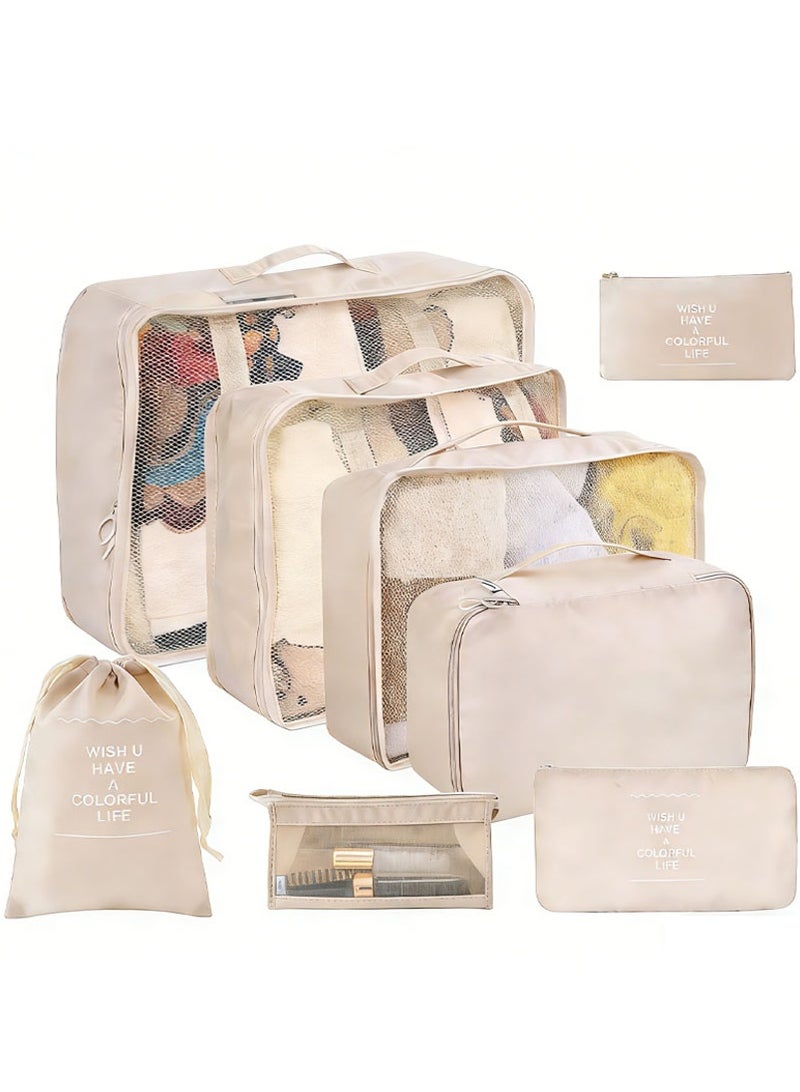 GZYIZHOU Packing Cubes, 8 Pcs Travel Packing Organizer, Travel Luggage Packing Organizers Set for Suitcases, Carry on and Luggage Organizer(Beige) - Image 1