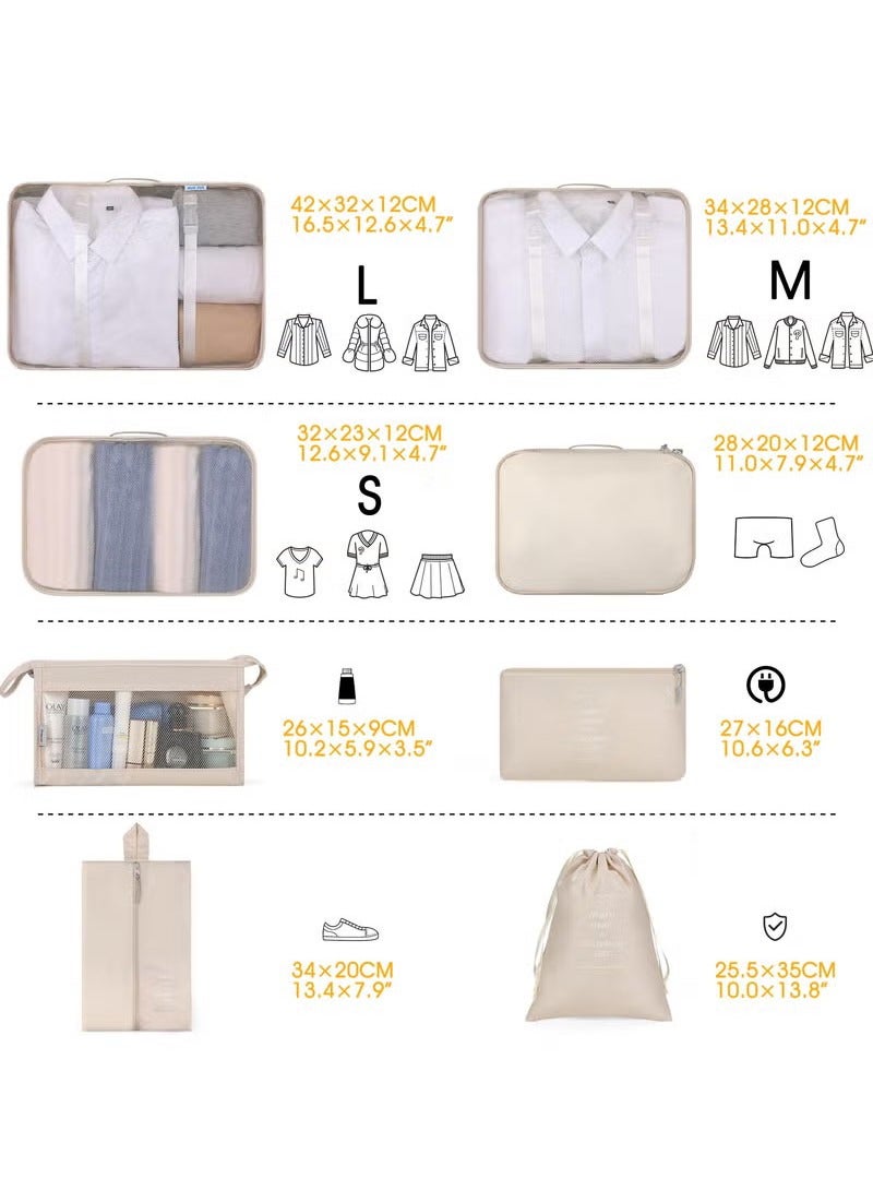 GZYIZHOU Packing Cubes, 8 Pcs Travel Packing Organizer, Travel Luggage Packing Organizers Set for Suitcases, Carry on and Luggage Organizer(Beige) - Image 2