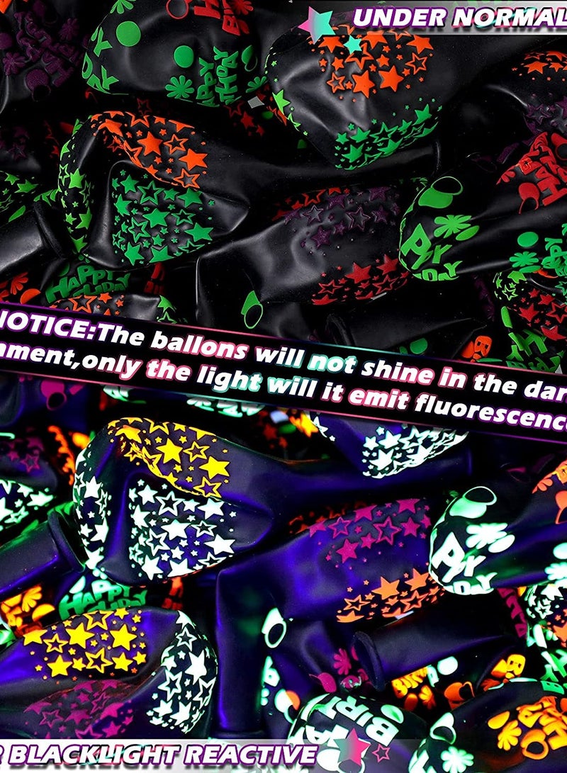 Neon Glow Balloons Blacklight Reactive Fluorescent Mini Star Balloons and Happy Birthday Blacklight Balloons UV Blacklight Latex Balloons for Birthday Wedding Arch Party 60 Pieces 12 Inch - Image 5