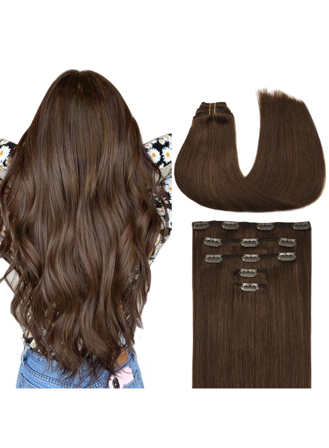 MAXITA Human Hair Clip in Extensions Chocolate Brown 16 Inch 5pcs 75g Remy Clip in Hair Extensions Real Human Hair Extensions Natural Straight Hair Extensions for Woman - Image 2