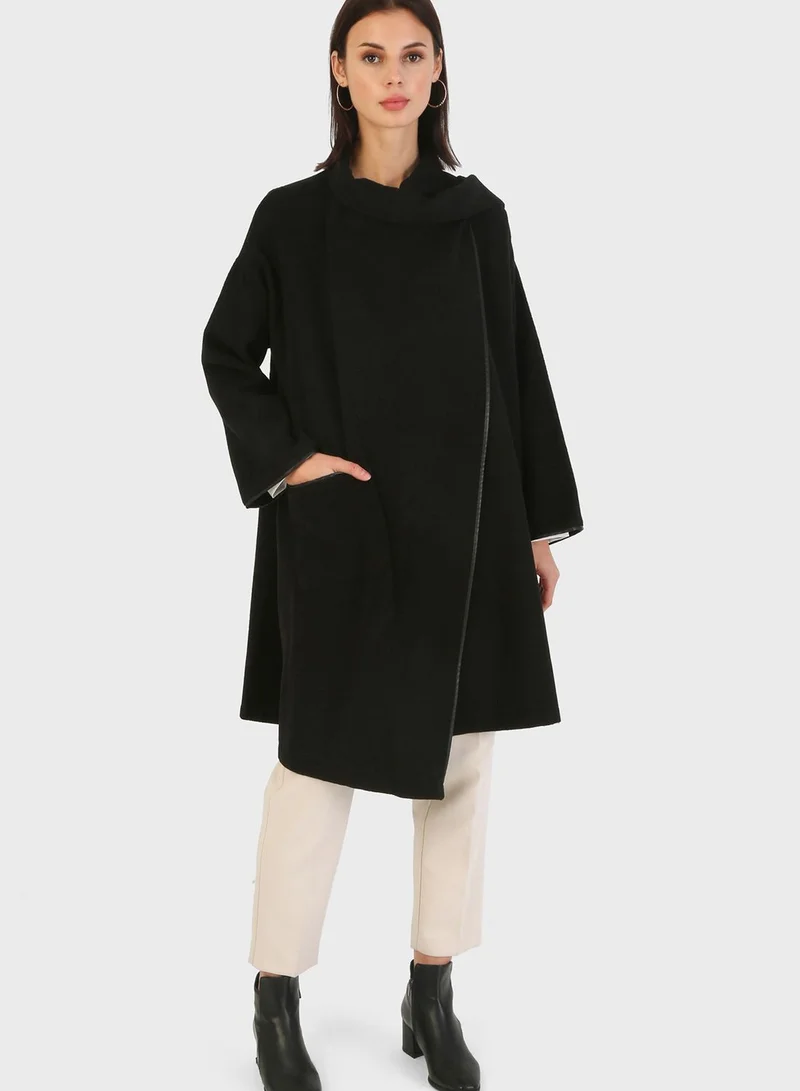 Refka by modanisa Zip Detail Longline Coat
