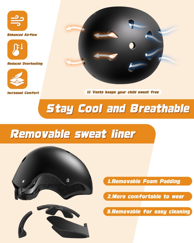 DARME Kids Bike Helmet Set, Adjustable Helmet for Ages 3-10 Year Boys Girls, Pad Set with Knee and Elbow Pads for Bike, Roller, Skating, Scooter, Longboard and More Sports - Image 4