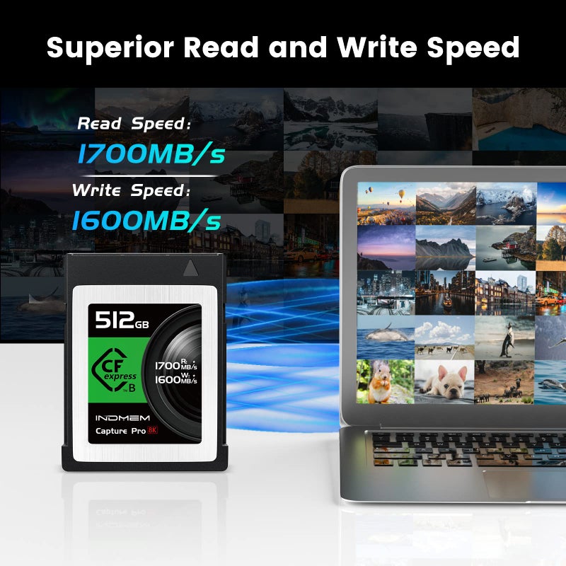 INDMEM 512GB CFexpress Type B Memory Card, Raw 8K Video Recording,up to 1700MB/s Read, 1600MB/s Write, Compatible with Nikon Z6/Z7/D6,Canon EOS-1DXMark III/EOS-R5,Panasonic S1/S1R,DJI Ronin 4D - Image 3