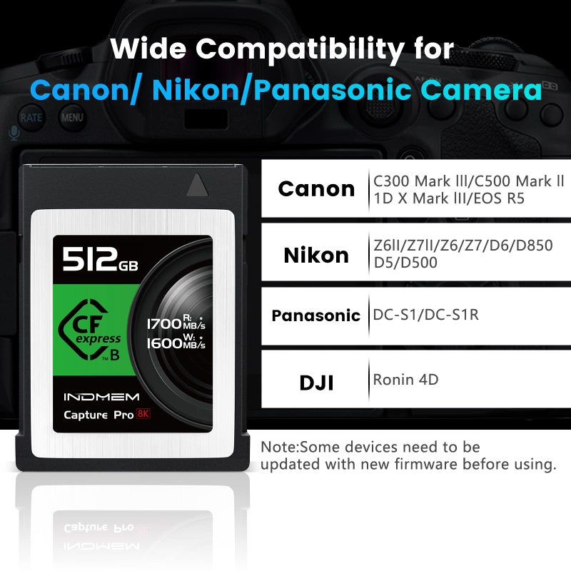 INDMEM 512GB CFexpress Type B Memory Card, Raw 8K Video Recording,up to 1700MB/s Read, 1600MB/s Write, Compatible with Nikon Z6/Z7/D6,Canon EOS-1DXMark III/EOS-R5,Panasonic S1/S1R,DJI Ronin 4D - Image 5