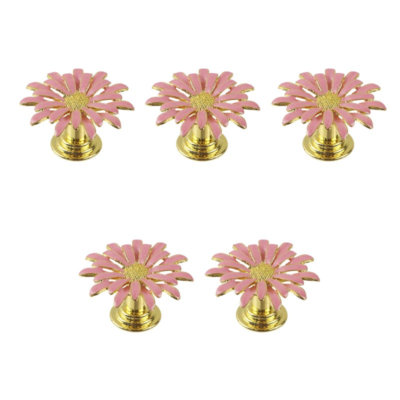 Geesatis 5Pcs Flower Drawer HandlesZinc Alloy KnobCabinet Dresser Pulls Door Handles with ScrewsPink - Image 2