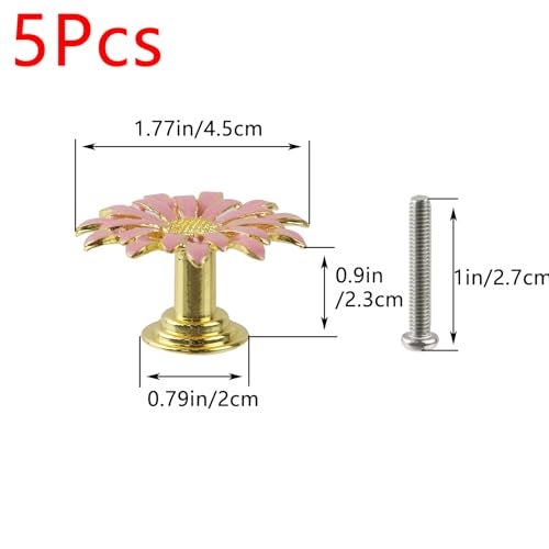 Geesatis 5Pcs Flower Drawer HandlesZinc Alloy KnobCabinet Dresser Pulls Door Handles with ScrewsPink - Image 3